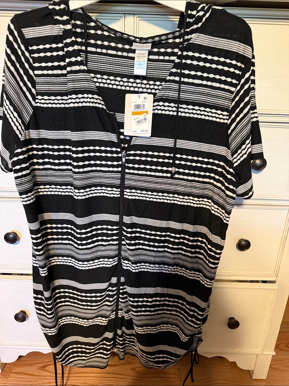 Dotti Black and White Striped Swim Coverup